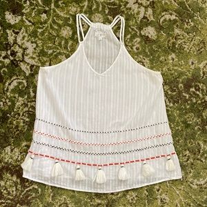 Lou & Grey White Cotton Tank with Tassels